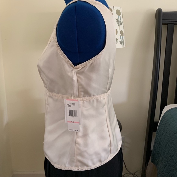 NWT Nine West Cream Printed Button Cami Silk Top - Picture 2 of 7